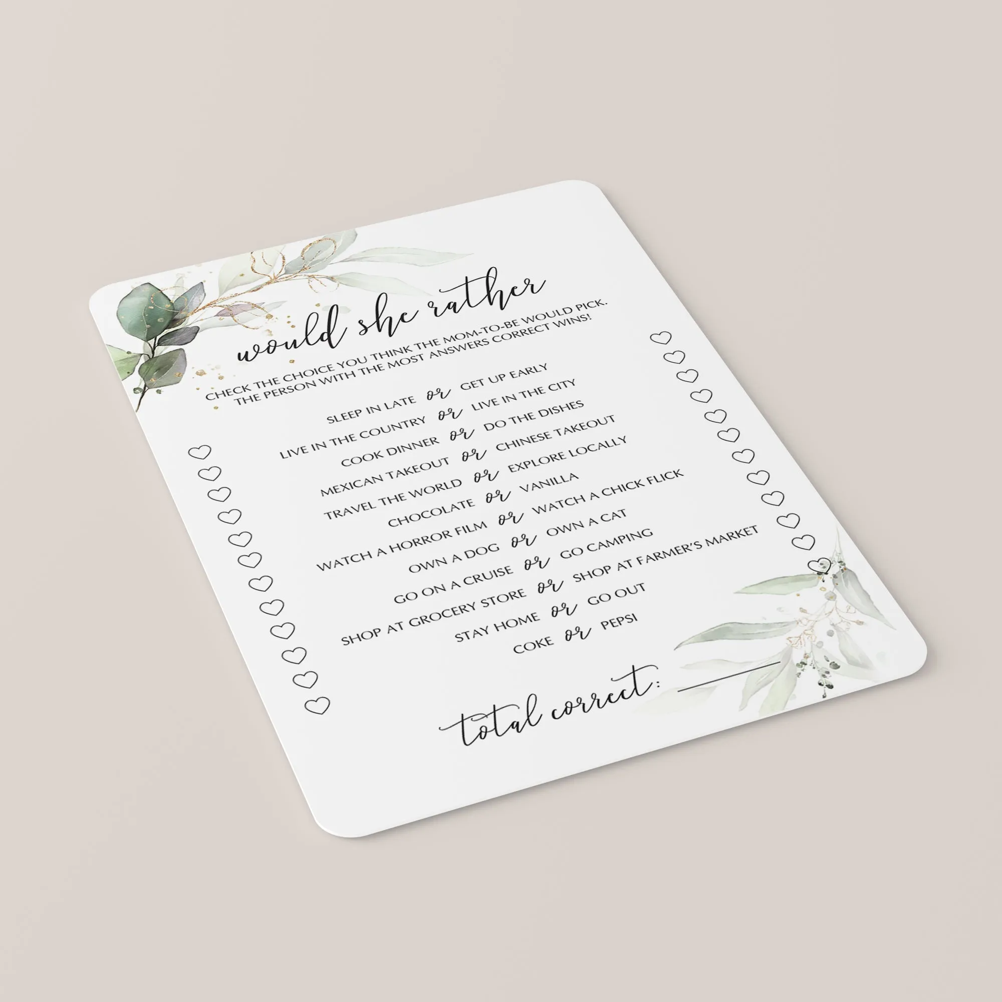 Modern Chic Would She Rather Baby Shower Game Printable