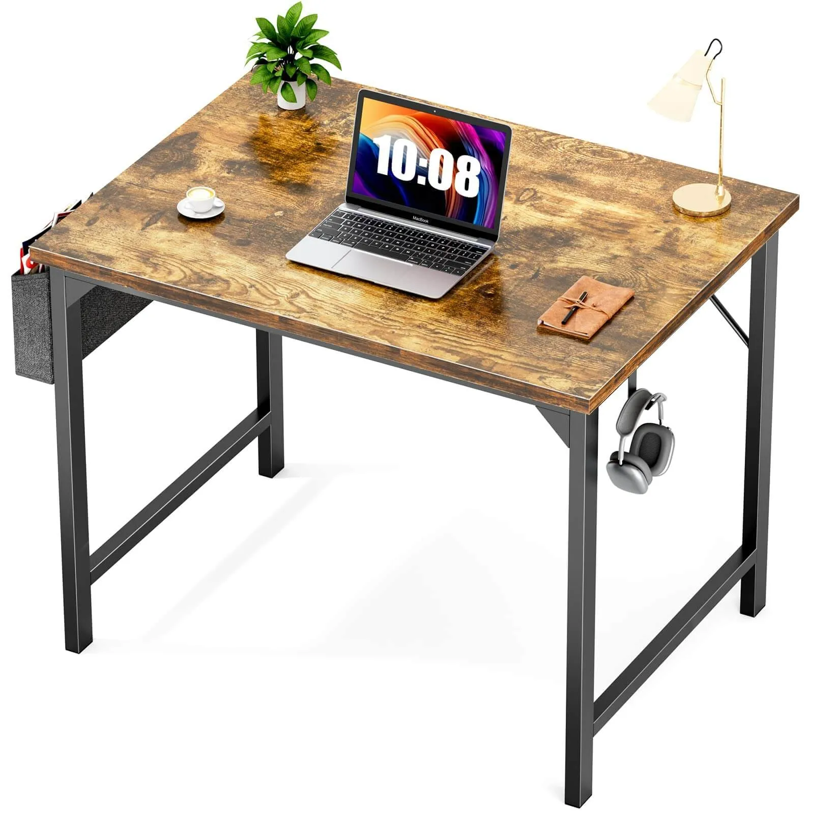 Modern Simple Style Wooden Work Office Desks with Storage Bag and Iron Hook