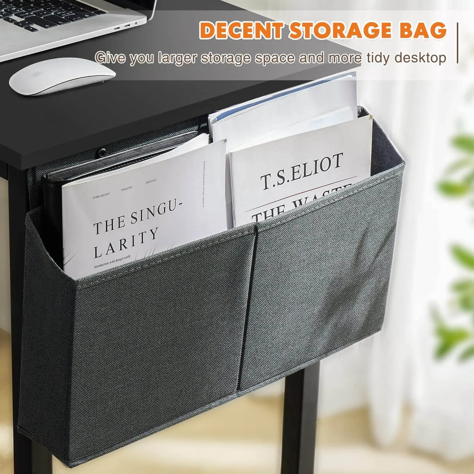 Modern Simple Style Wooden Work Office Desks with Storage Bag and Iron Hook