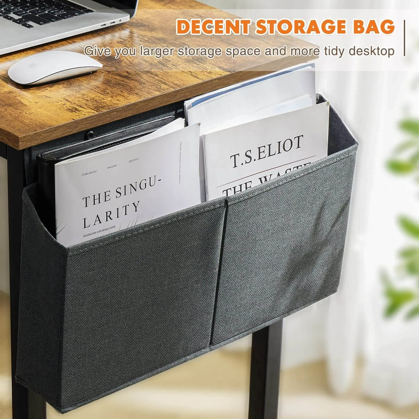 Modern Simple Style Wooden Work Office Desks with Storage Bag and Iron Hook