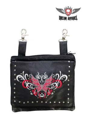 Naked Cowhide Leather Studded Red & White Butterfly Belt Bag W/ Gun Pocket