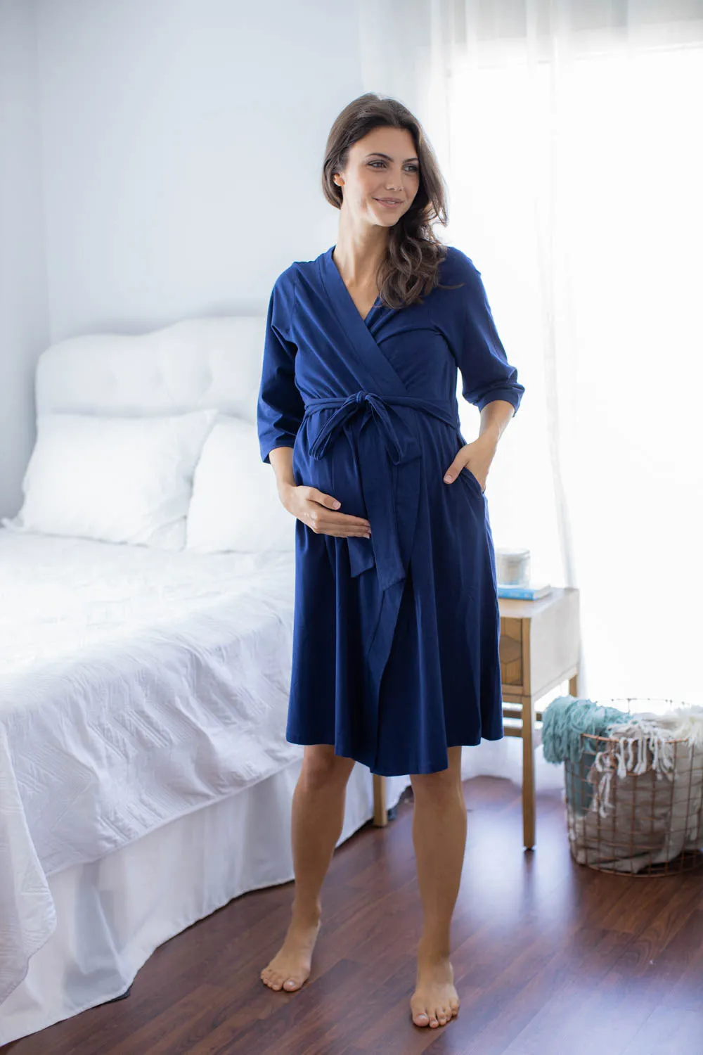 Navy Robe & Swaddle Blanket Set