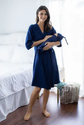 Navy Robe & Swaddle Blanket Set