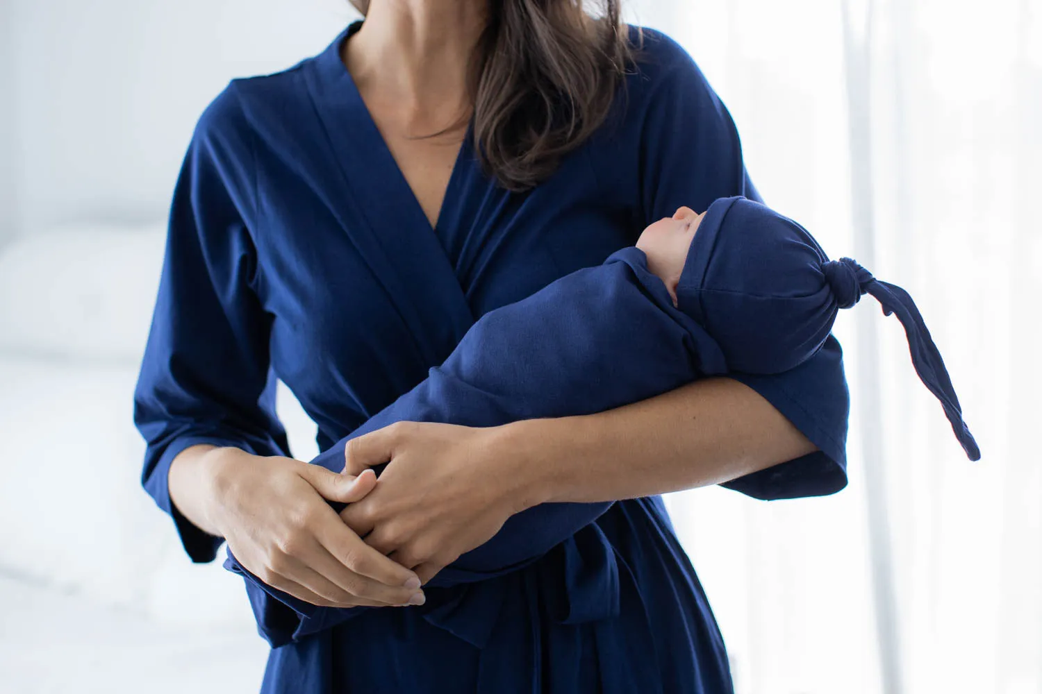 Navy Robe & Swaddle Blanket Set