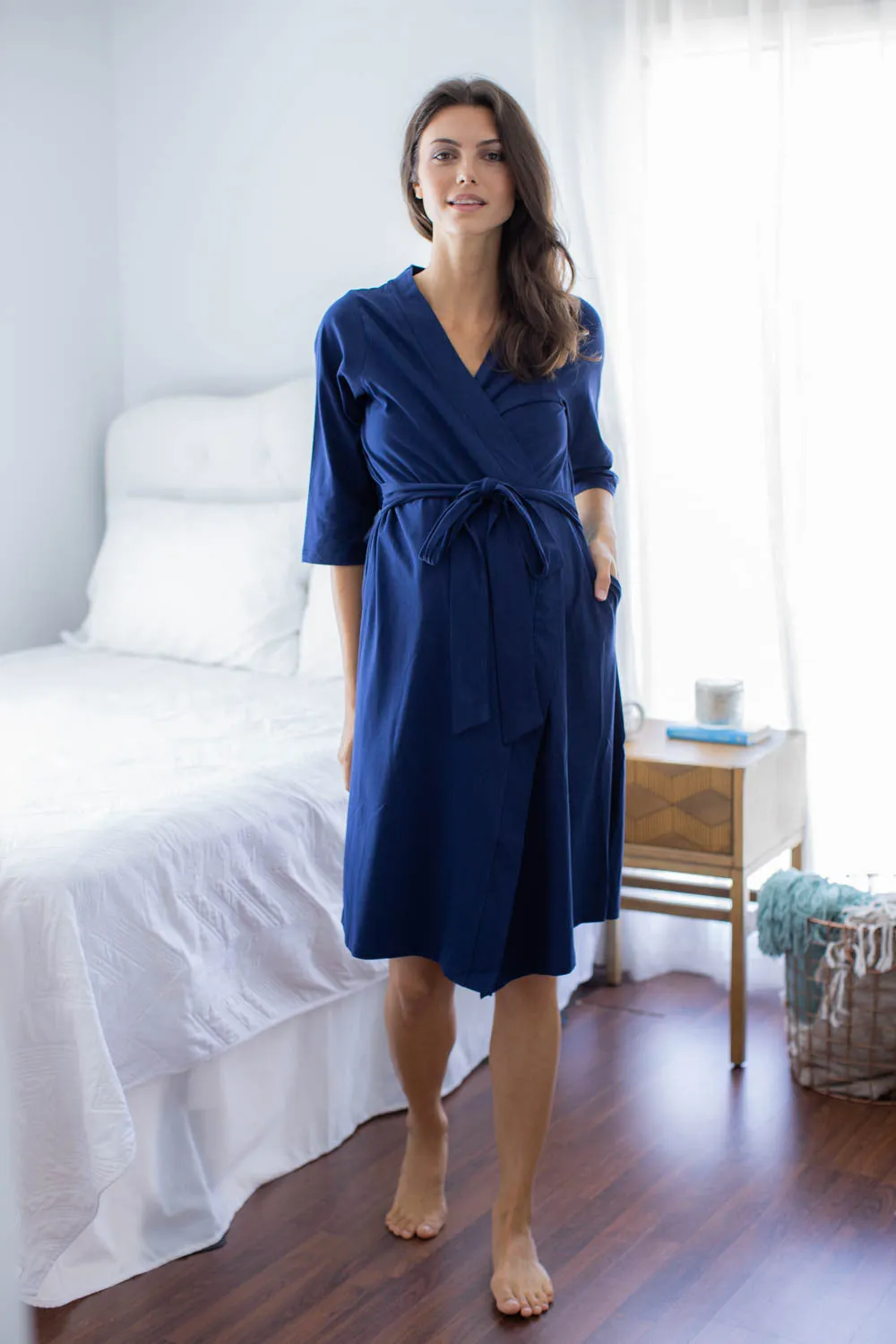 Navy Robe & Swaddle Blanket Set