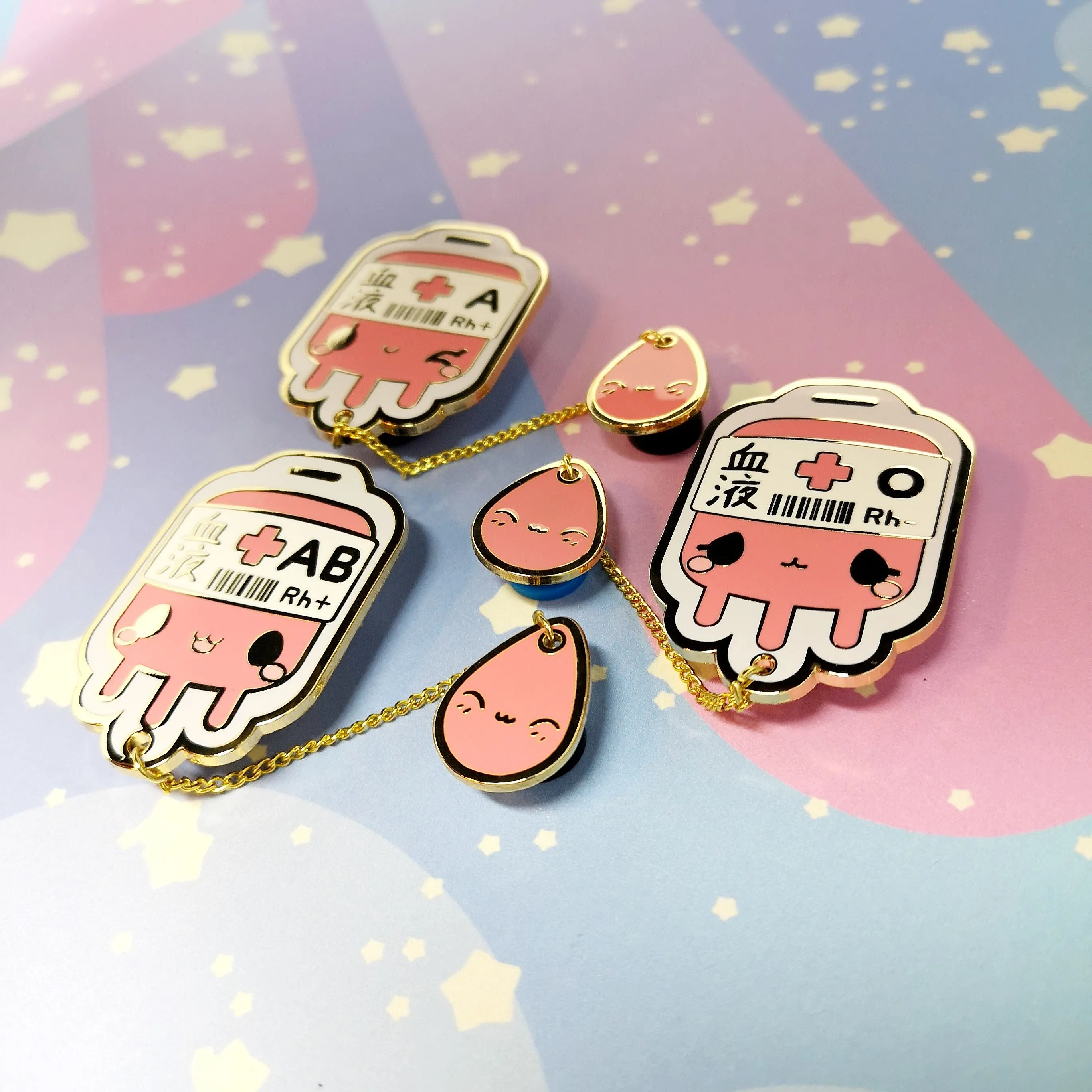 O- Negative Blood Bag -- Hard Enamel Collar Pin -- Kawaii Medical Pins Series