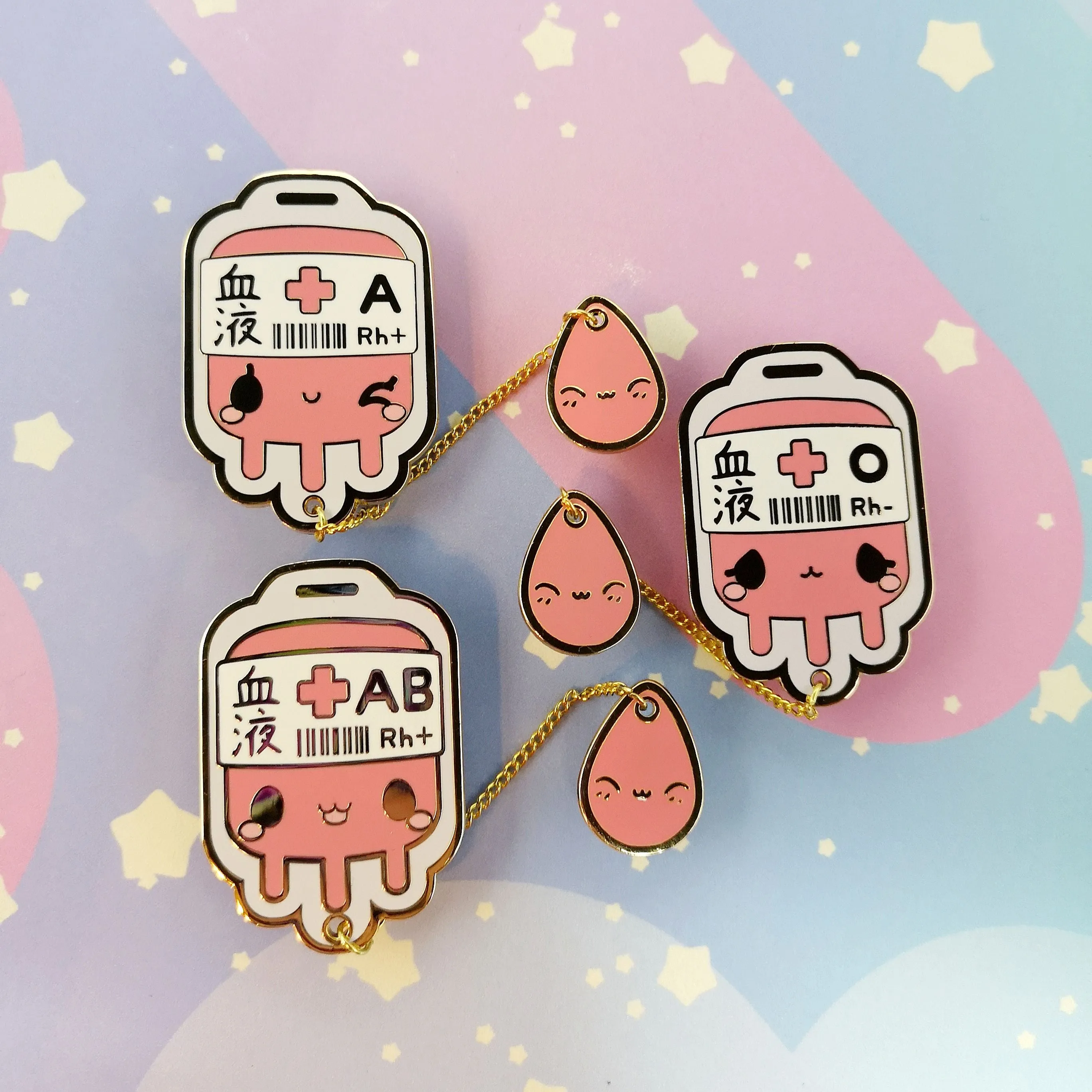 O- Negative Blood Bag -- Hard Enamel Collar Pin -- Kawaii Medical Pins Series