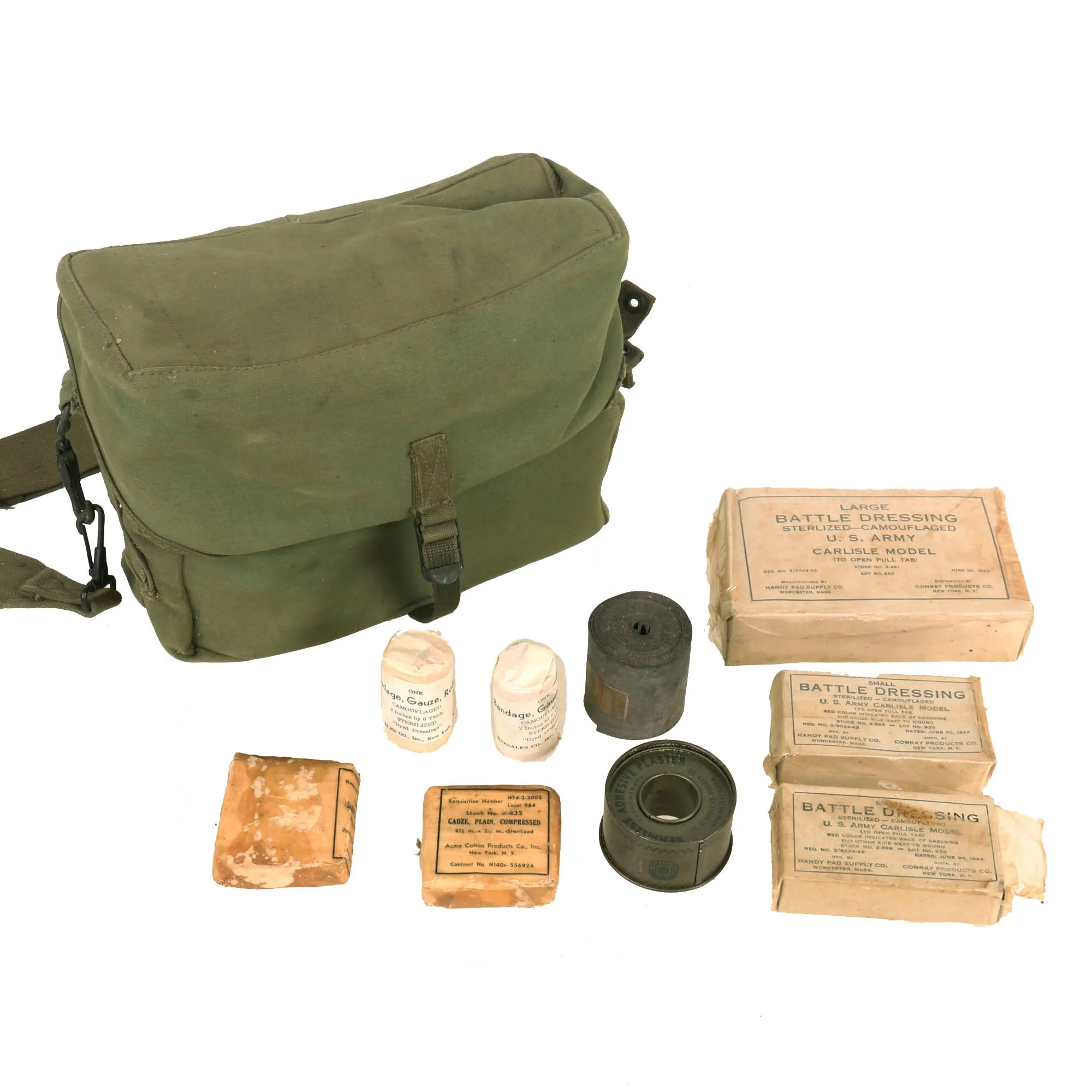 Original U.S. Early Vietnam War Unit-One Rubberized Trifold M3 Medical Bag - With Contents