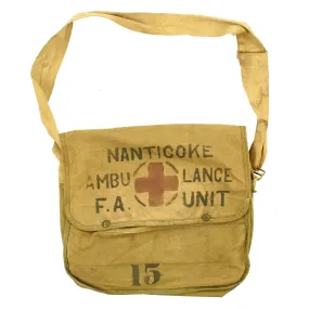 Original U.S. WWII First Aid Medic Shoulder Bag marked to Nanticoke Ambulance F.A. Unit