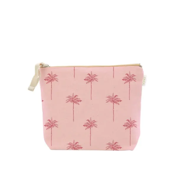 *Pink Palm Tree Cosmetic Bag, Large