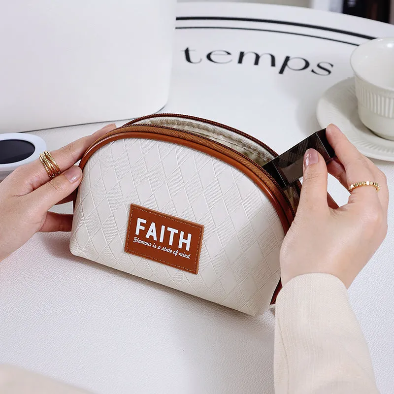 PU lipstick storage bag hand-held portable cosmetic bag travel semi-circle small cosmetics storage bag