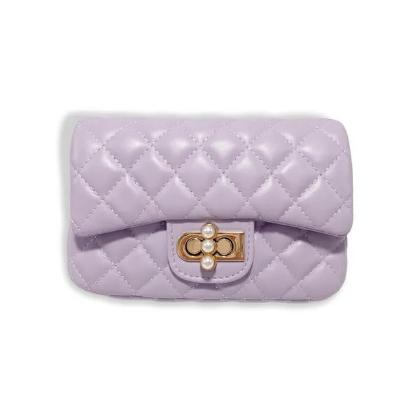 Purple Pearl Closure Quilted Purse