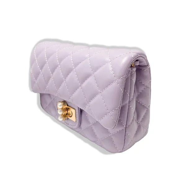 Purple Pearl Closure Quilted Purse