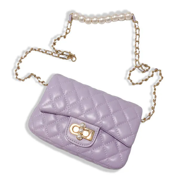 Purple Pearl Closure Quilted Purse