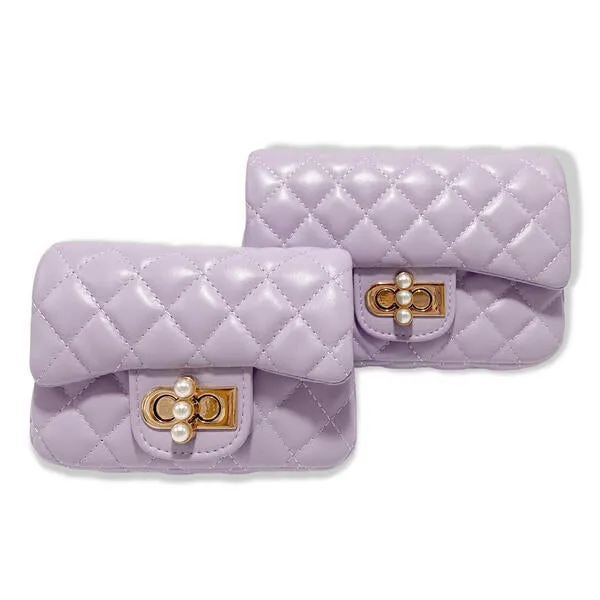 Purple Pearl Closure Quilted Purse