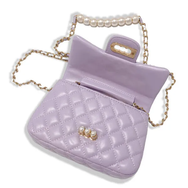 Purple Pearl Closure Quilted Purse