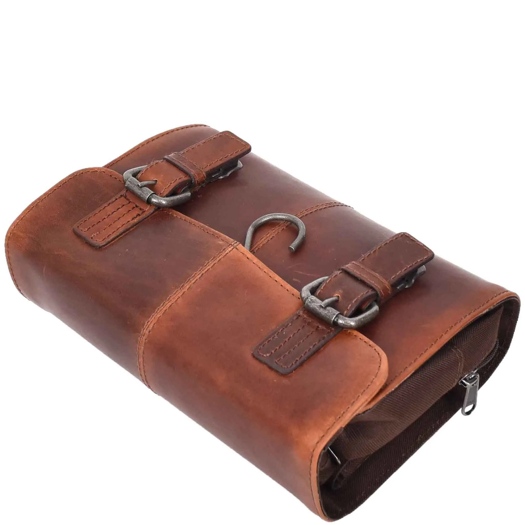 Real Leather Hanging Toiletry Wash Bag Mens Cruise Tan