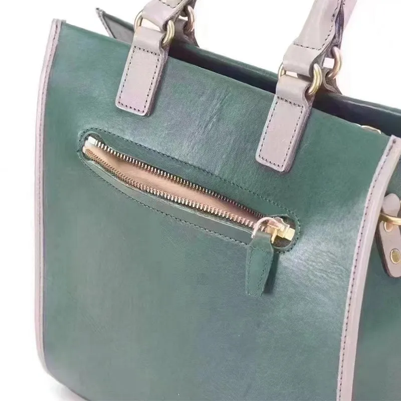 Retro Collision Color Women's Bag Vegetable Tanned Head Layer Cowhide Shoulder Handbag