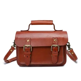 Retro Texture Handmade Cowhide College Style Cambridge Bag