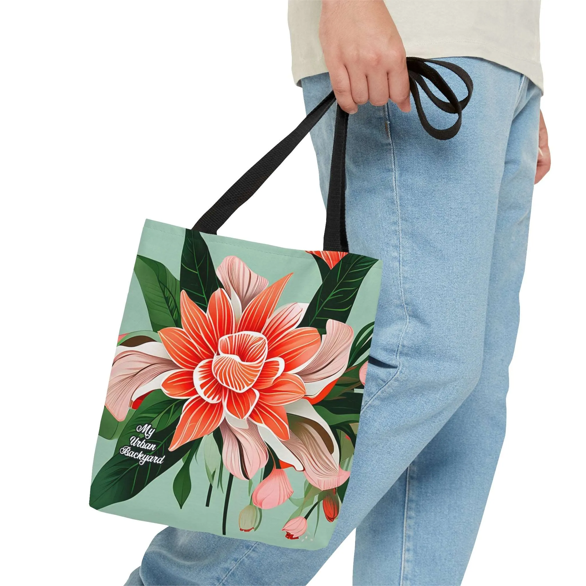 Reusable Tote Bag for Everyday Use, Shoulder Bag w Cotton Handles - Large Flower