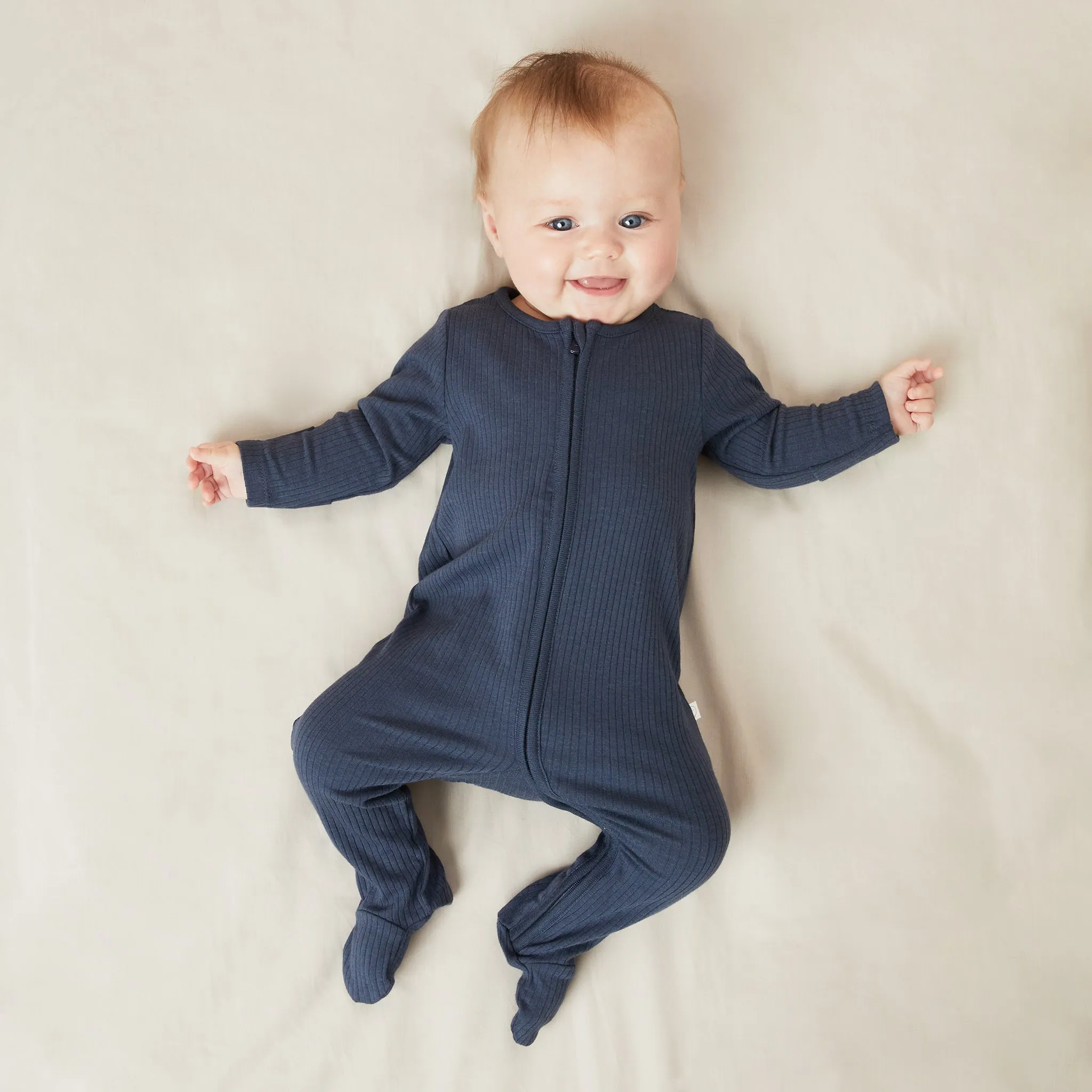 Ribbed Zip-Up Baby Pajamas