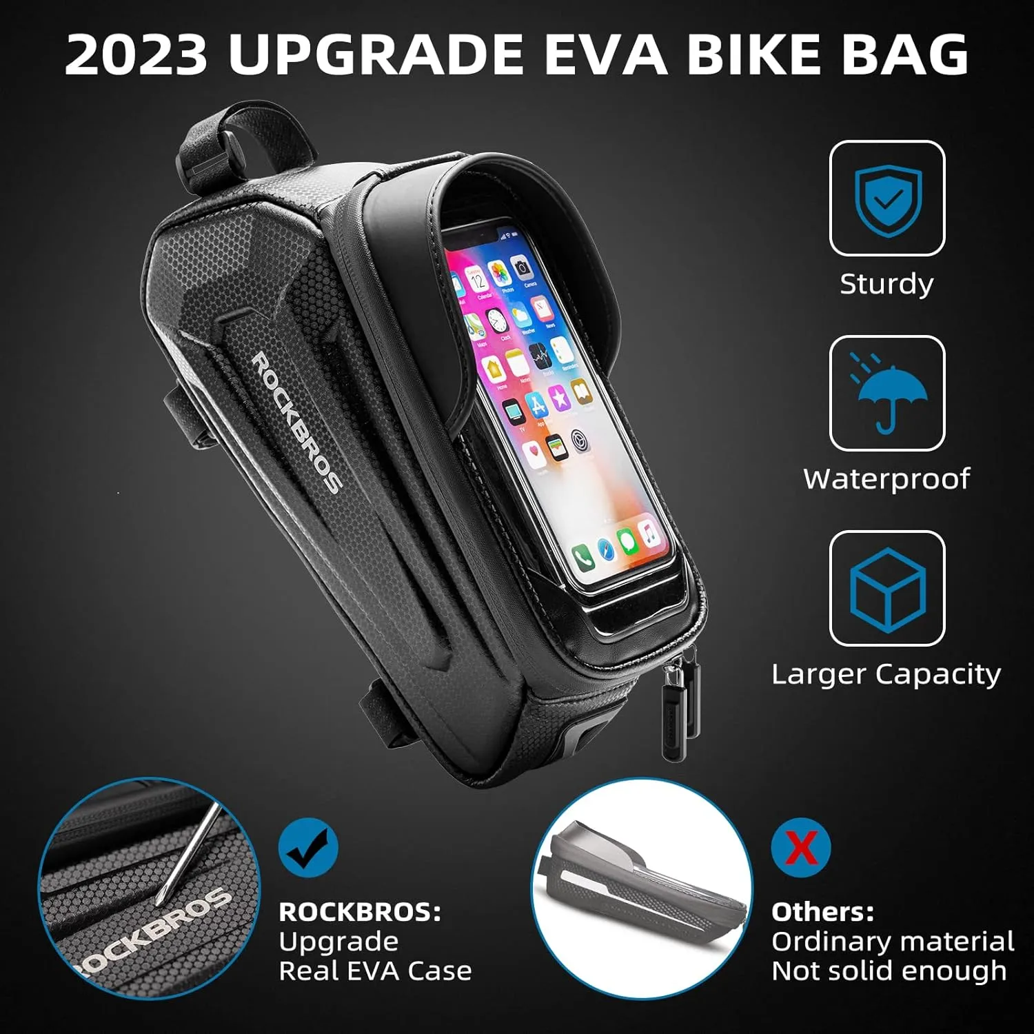 ROCKBROS EVA Waterproof Bike Phone Frame Bag for 6.8" Phones