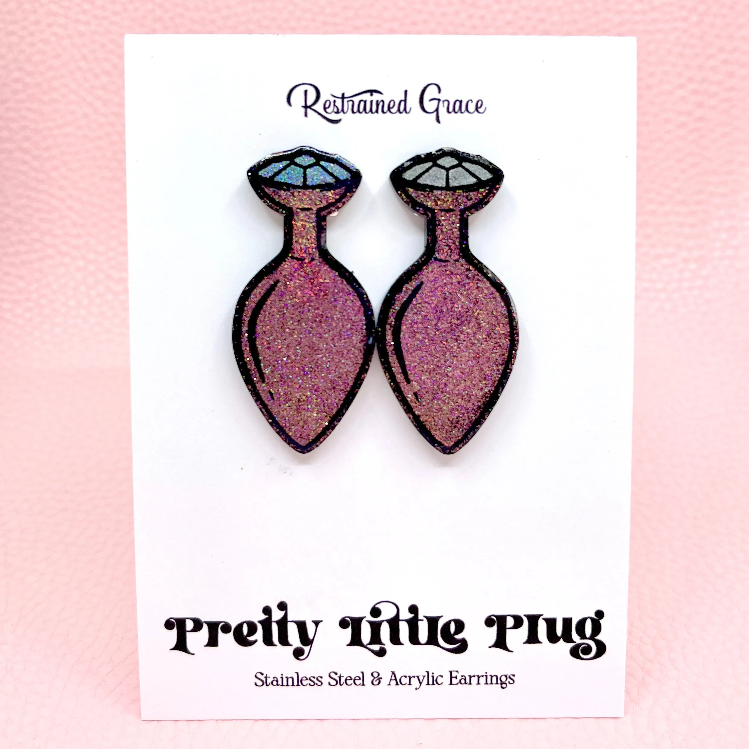 Rose Gold Glitter Princess Plug XL Stud Earrings