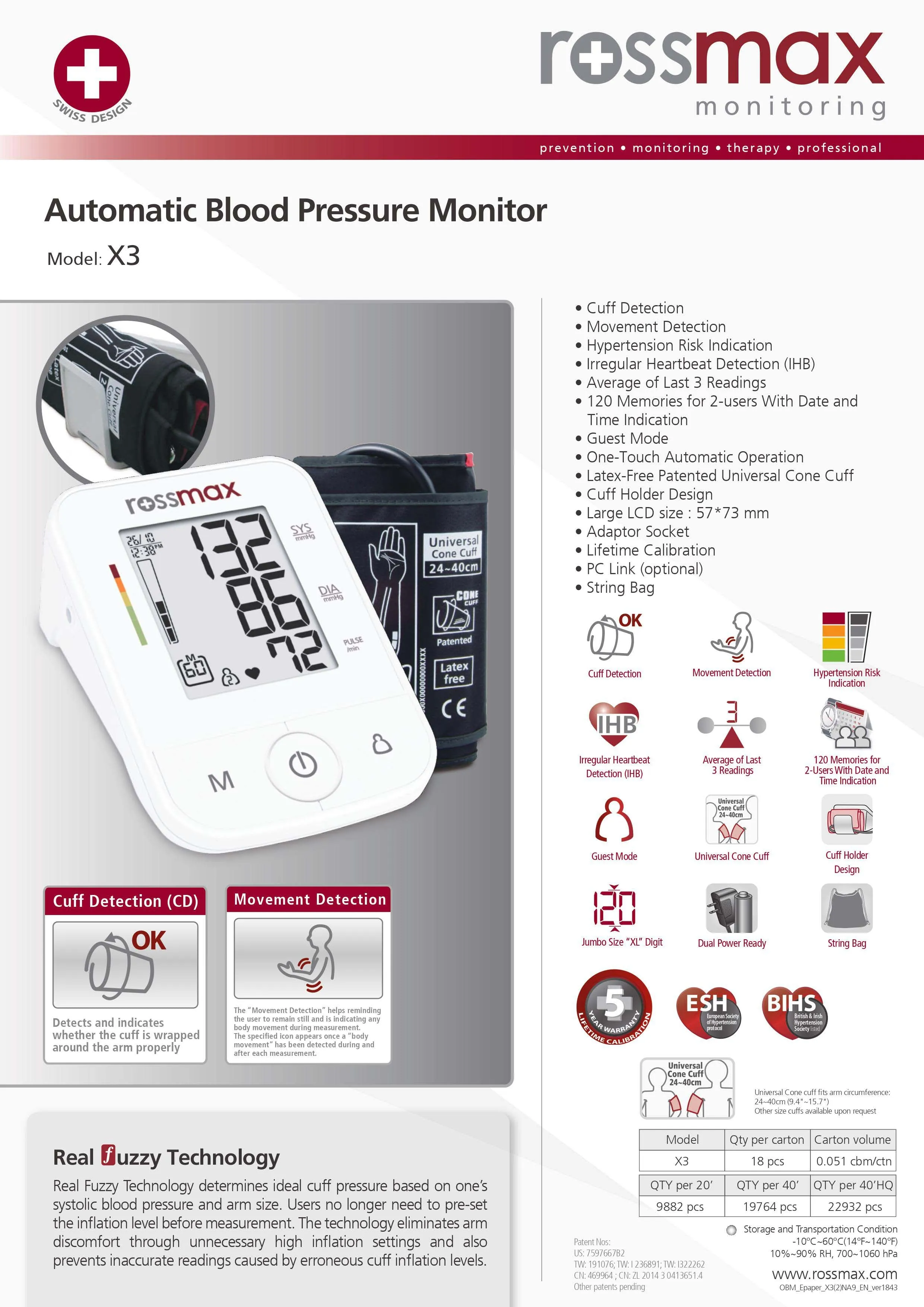 Rossmax Blood Pressure Monitor X3 (Arm)