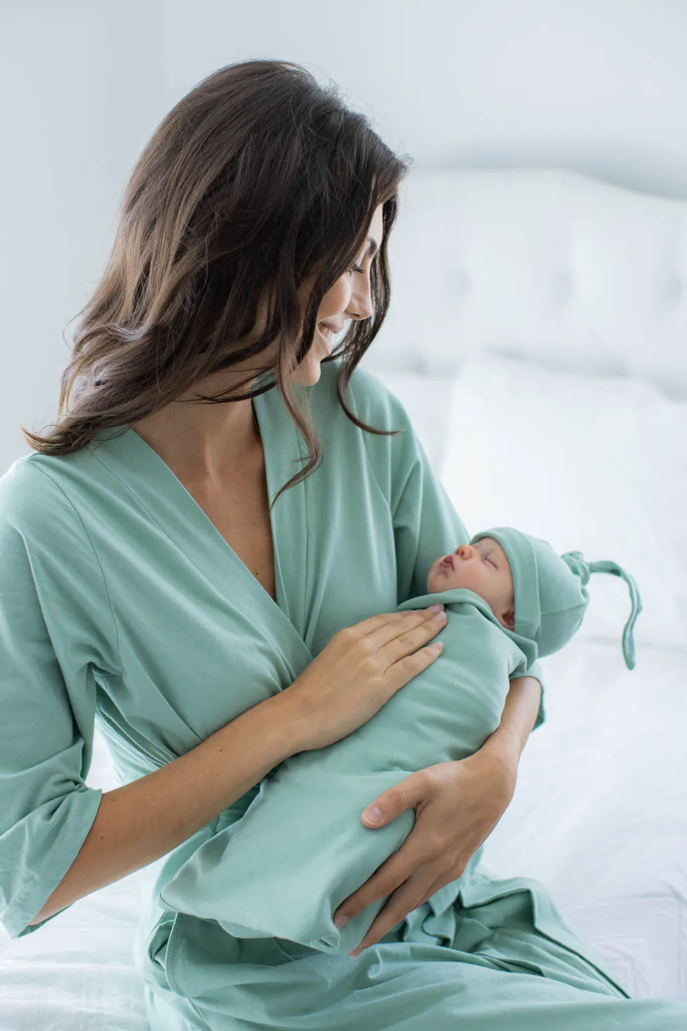 Sage Pregnancy Robe & Swaddle Blanket Set