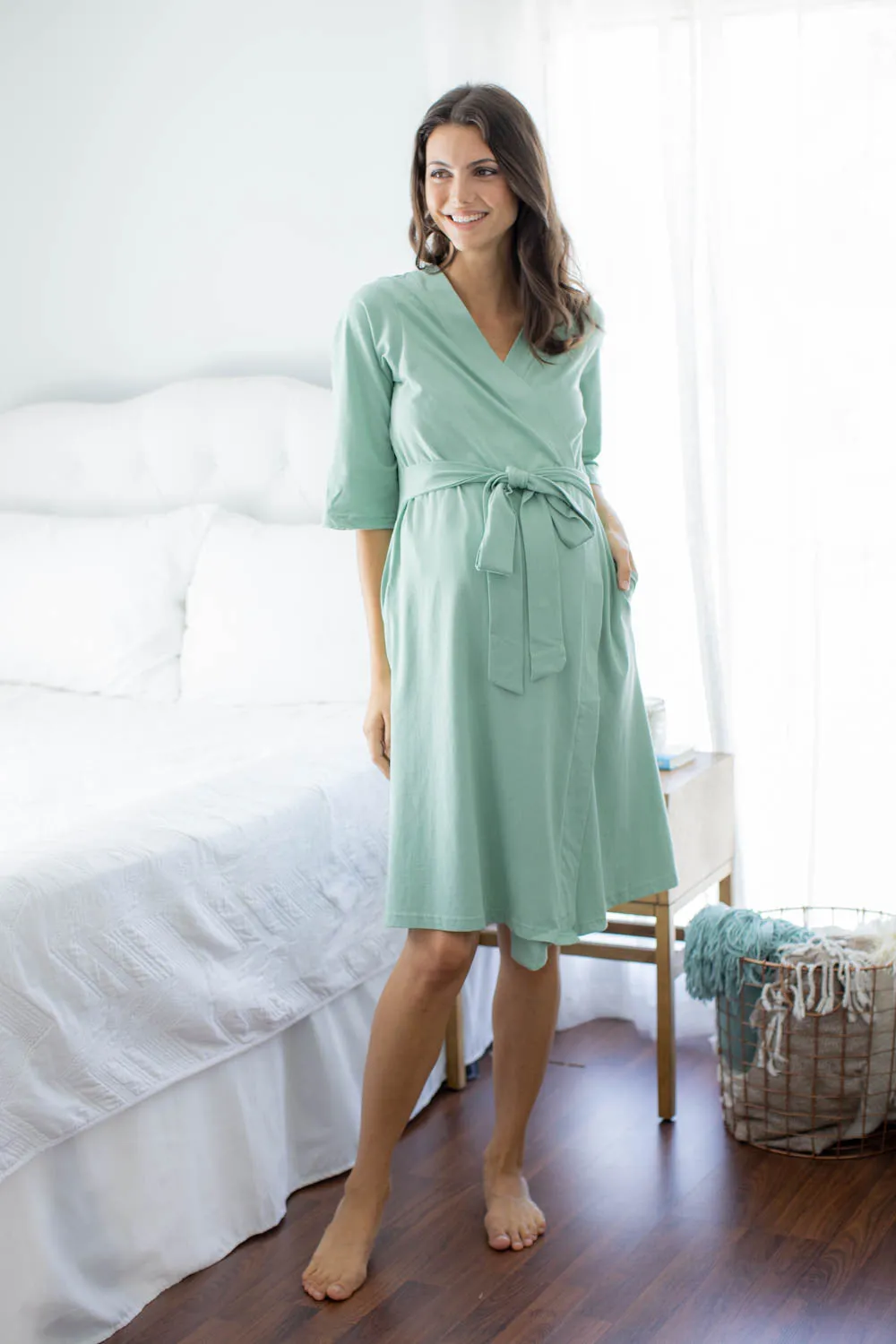 Sage Pregnancy Robe & Swaddle Blanket Set