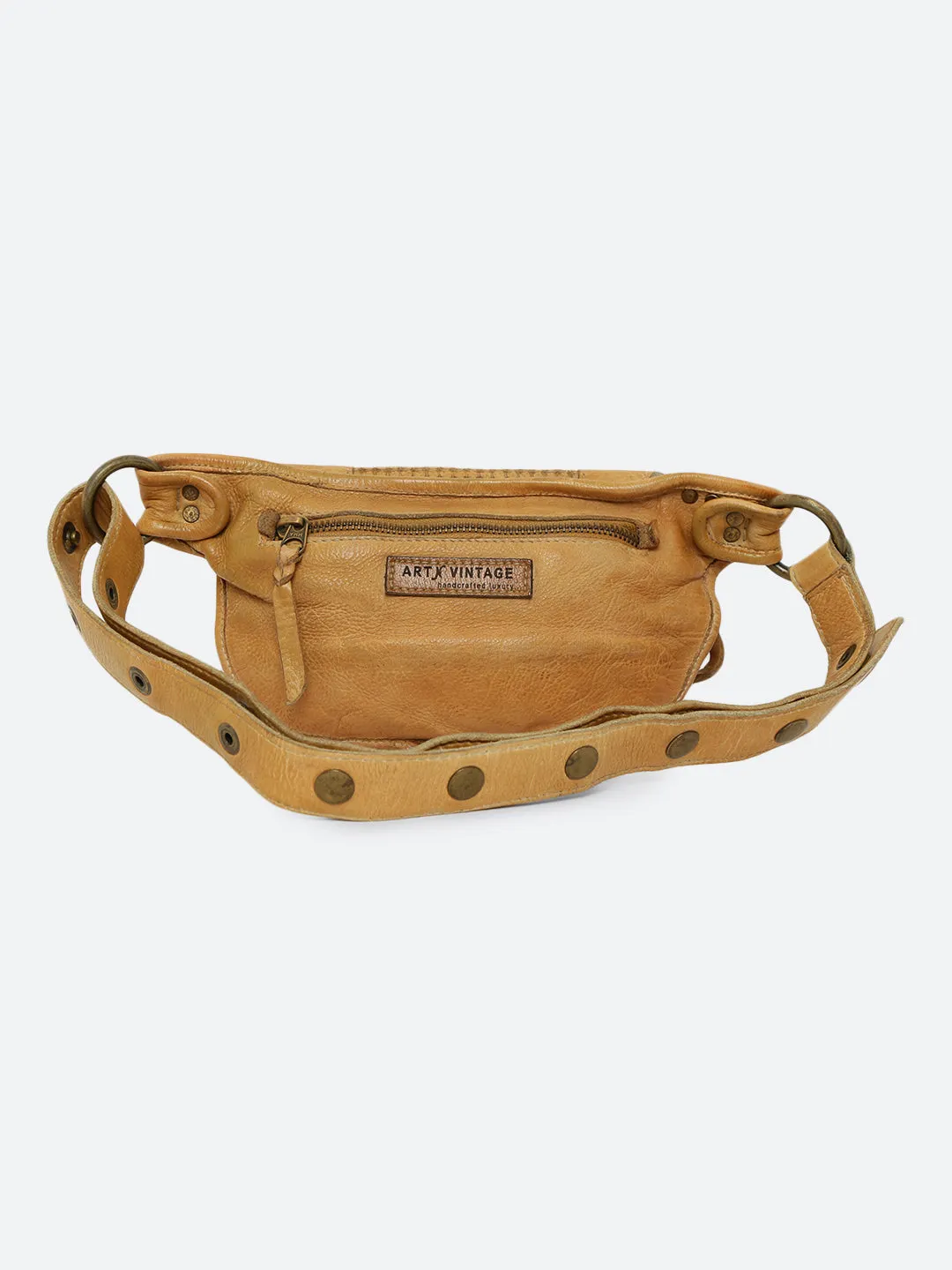 Sand Genuine Leather Crossover Waist Belt Bag