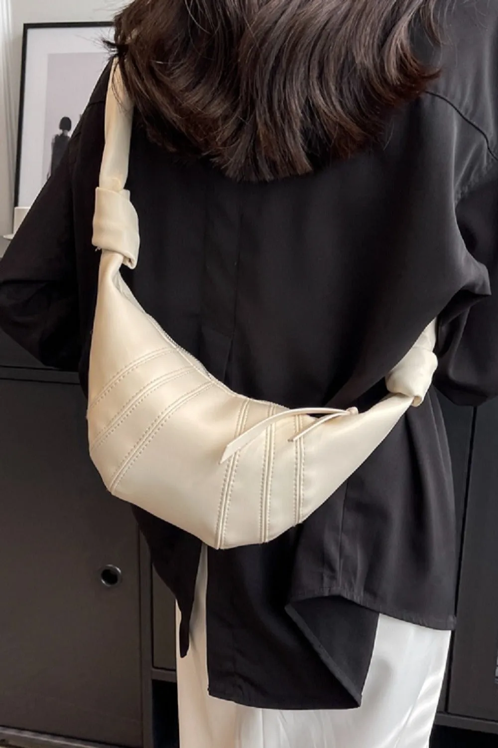 Seamed All In Vegan Leather Croissant Crossbody Bag