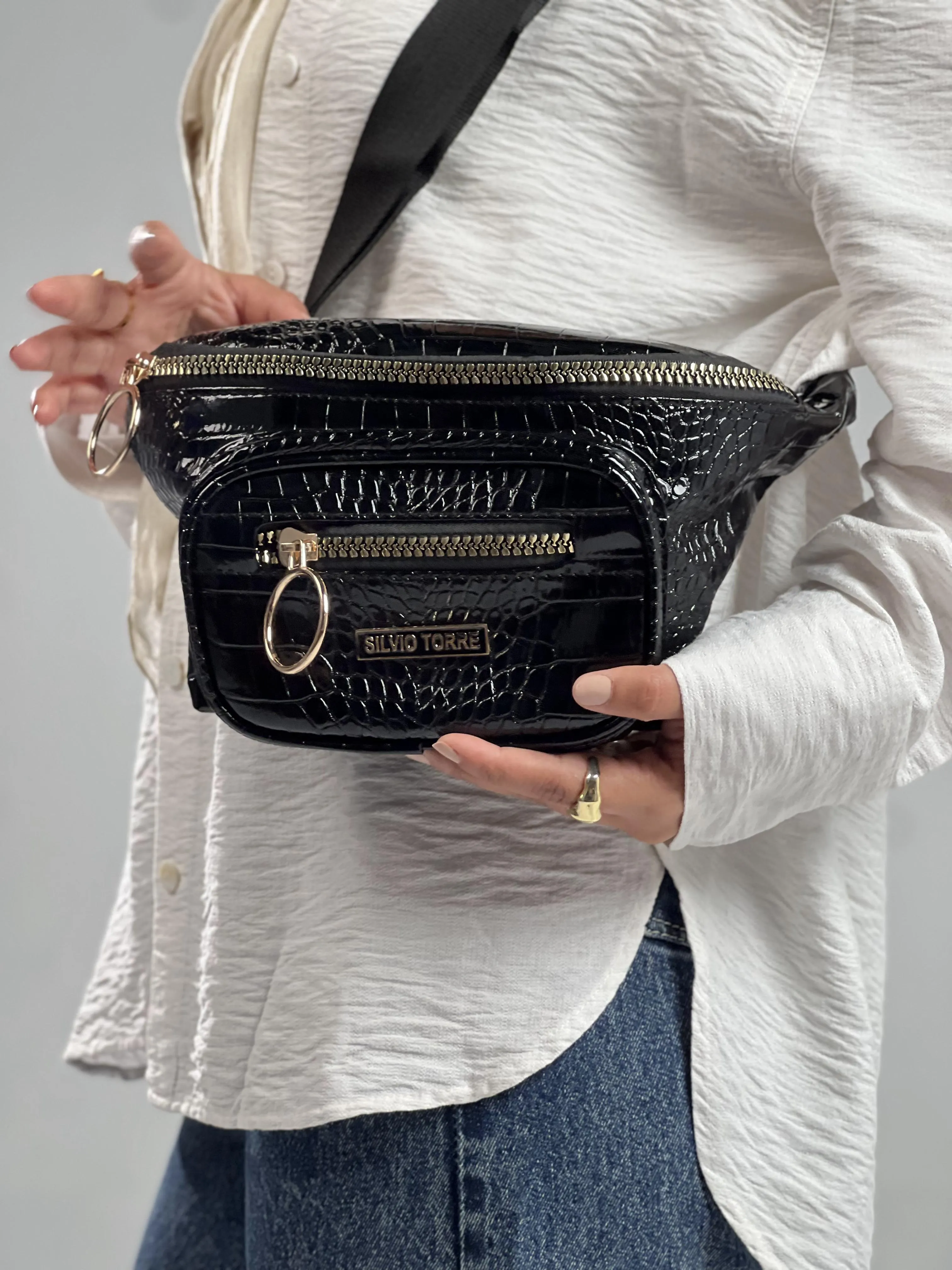 Shiny Snake Leather Super Ring Waist Bag