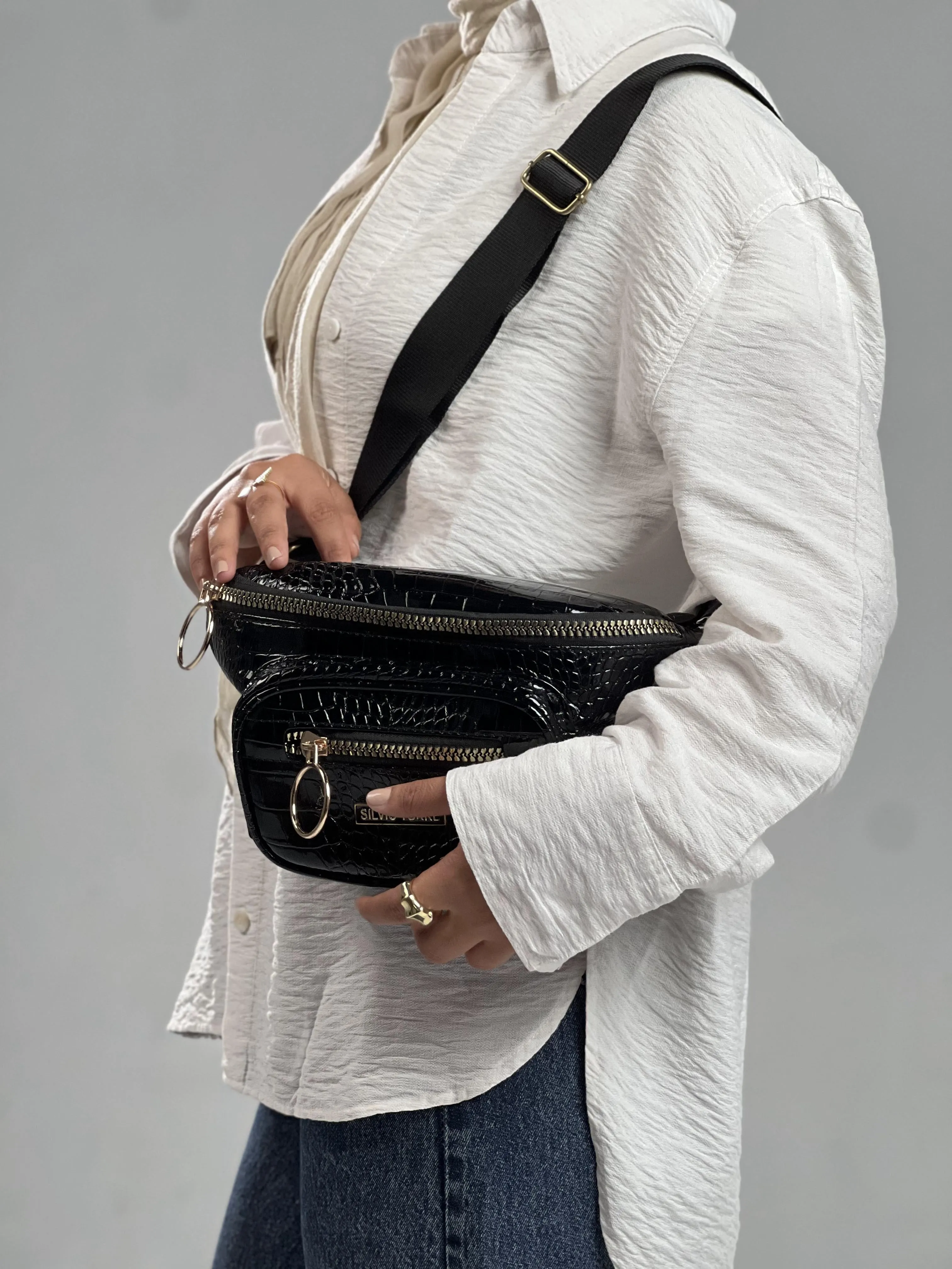 Shiny Snake Leather Super Ring Waist Bag