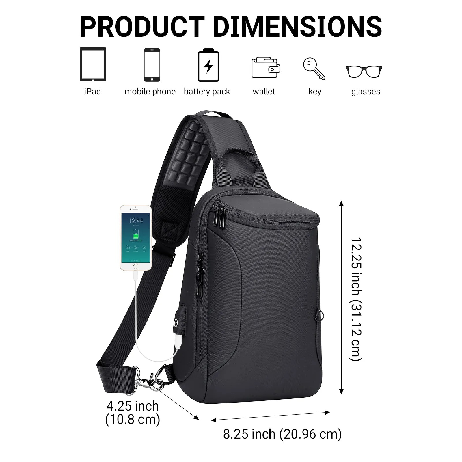 Sling Bag for Men with USB Charging Port