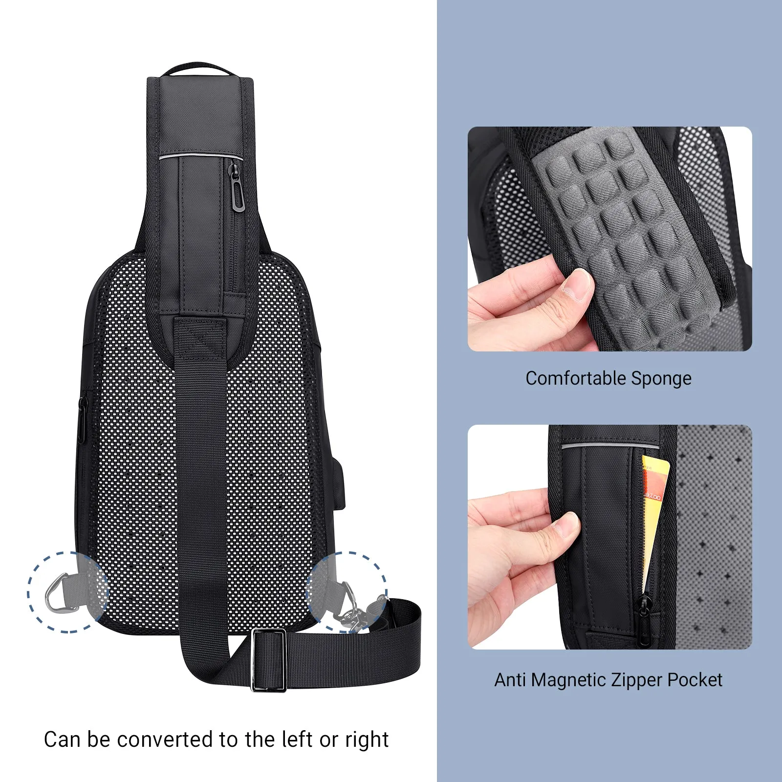 Sling Bag for Men with USB Charging Port