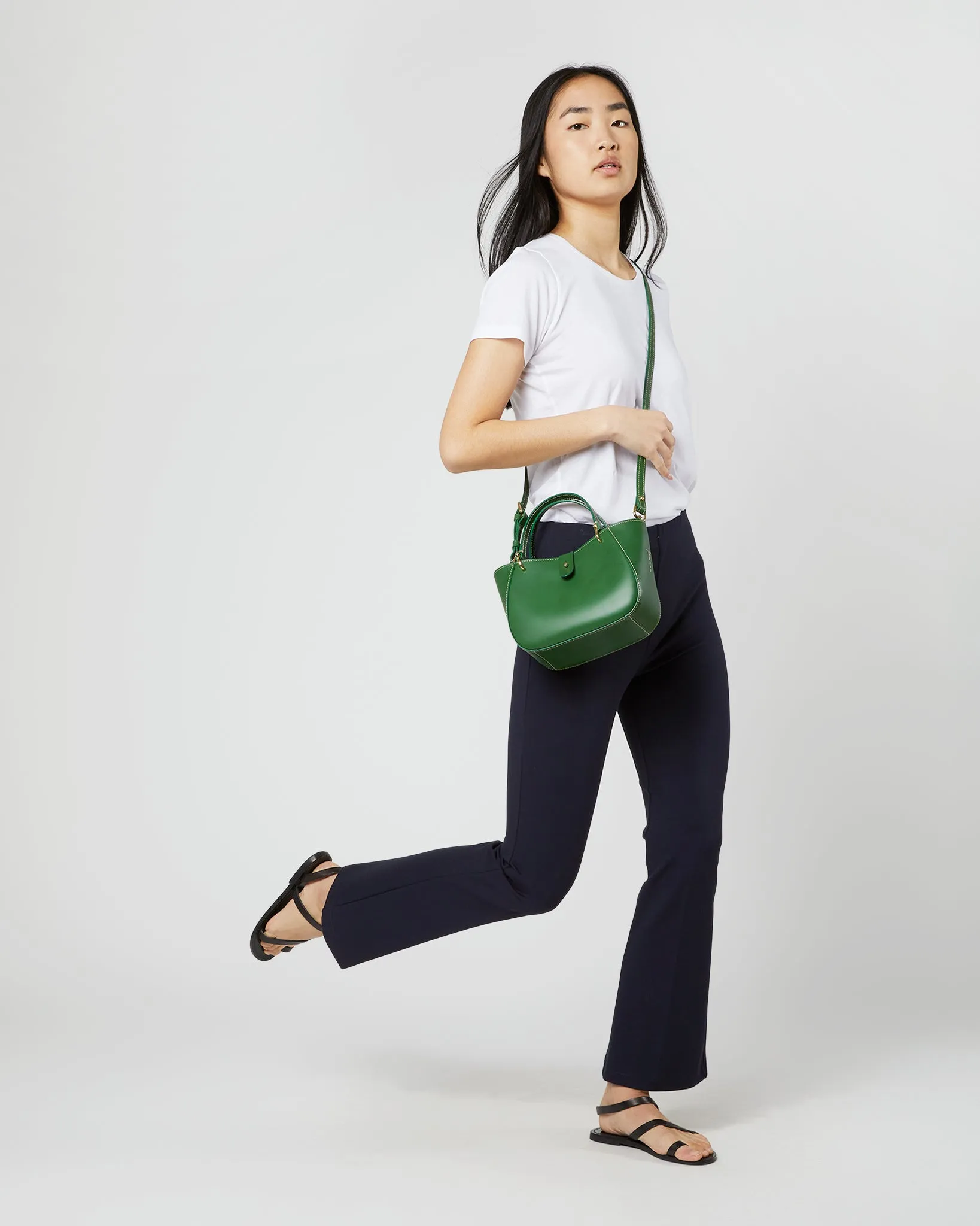 Small Annalisa Satchel Bag in Green Leather