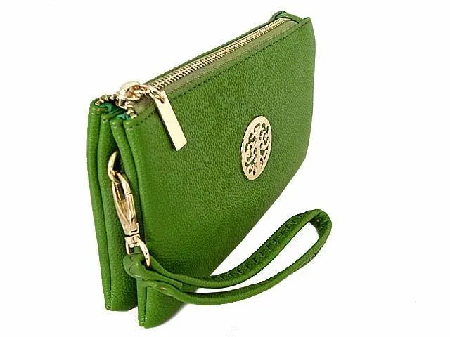 SMALL MULTI-COMPARTMENT CROSS-BODY PURSE BAG WITH WRIST AND LONG STRAPS - GREEN