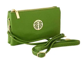 SMALL MULTI-COMPARTMENT CROSS-BODY PURSE BAG WITH WRIST AND LONG STRAPS - GREEN