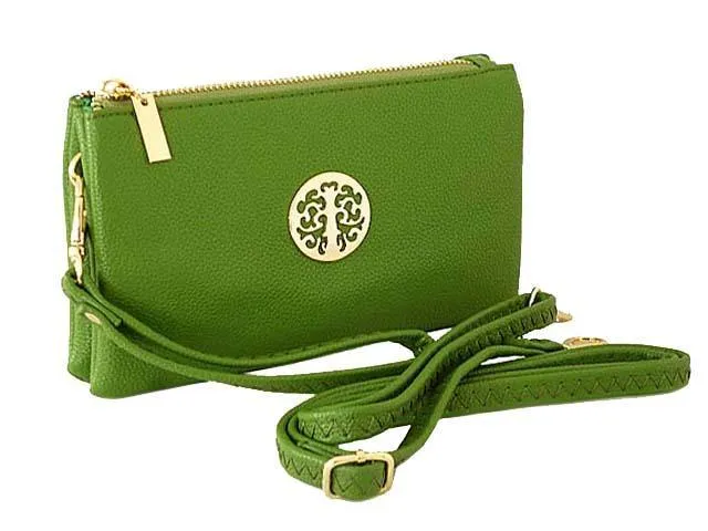 SMALL MULTI-COMPARTMENT CROSS-BODY PURSE BAG WITH WRIST AND LONG STRAPS - GREEN