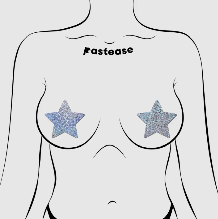 Star: Silver Glitter Star Nipple Pasties