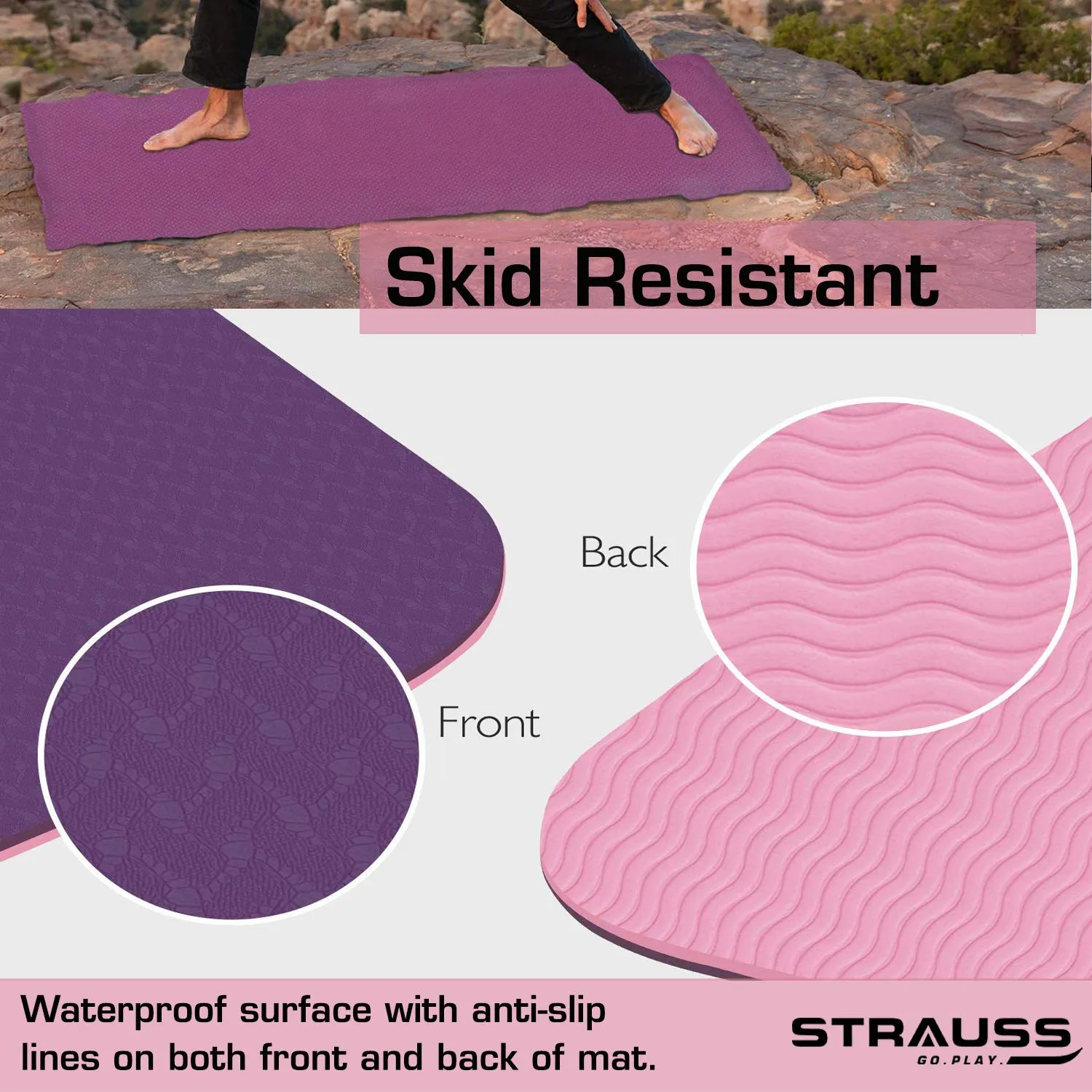 Strauss TPE Eco Friendly Dual Layer Yoga Mat, 6 mm (Pink) and Yoga Mat Bag,Polka Dots Pink (Full Zip)