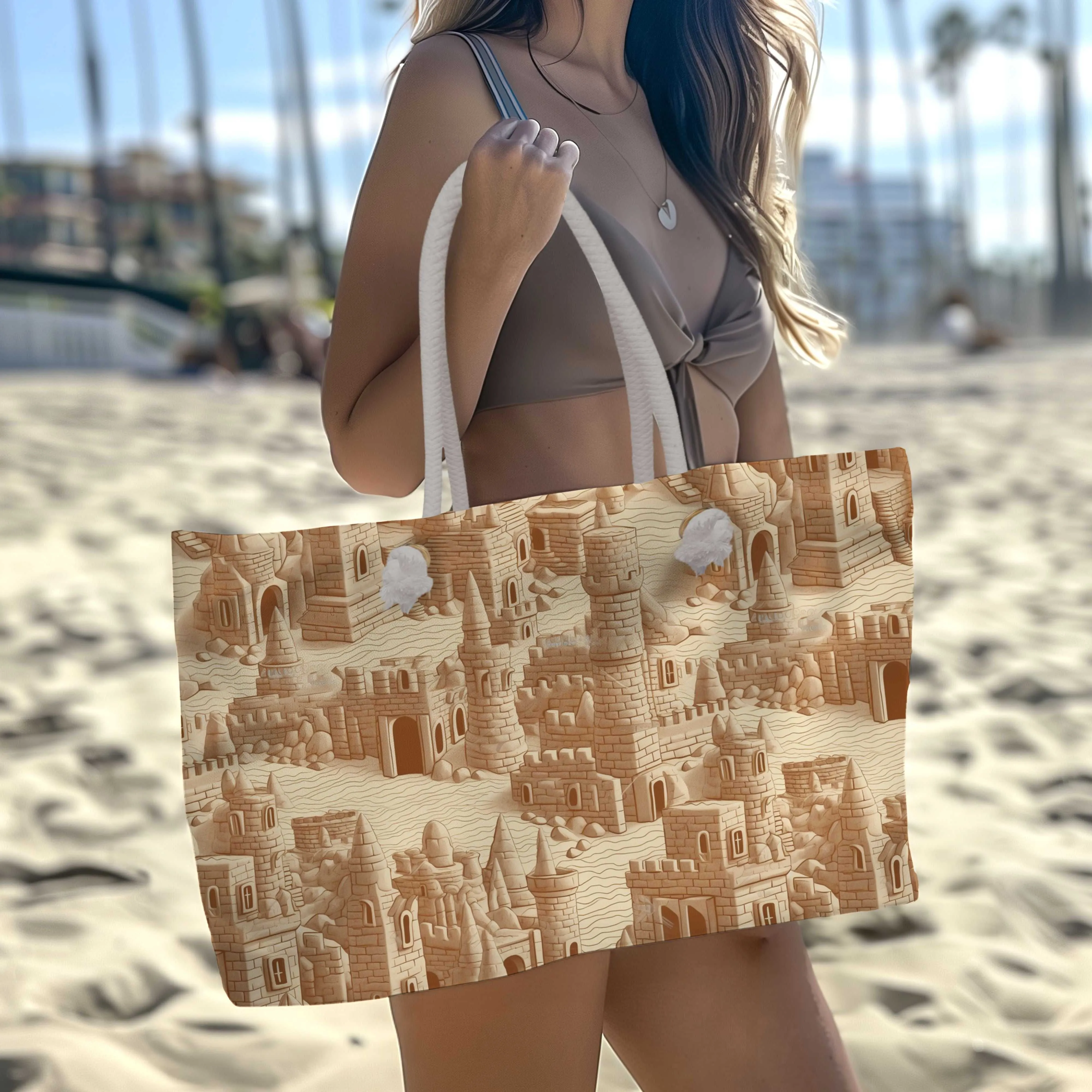 Stylish Sand Castle Design Canvas Weekender Tote