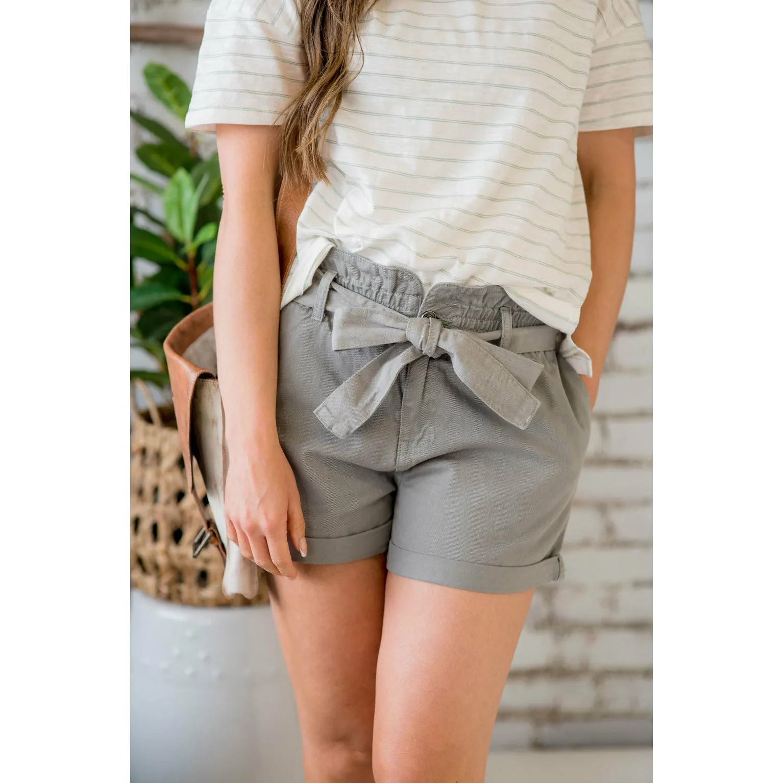 Tie Waist Cuffed Shorts