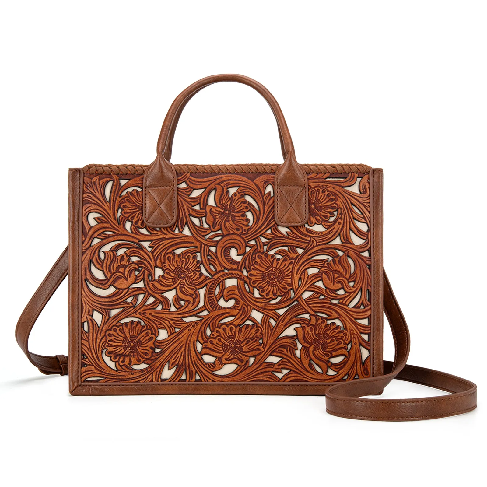 TR186-8122   Trinity Ranch Floral Tooled Concealed Carry Tote/Crossbody