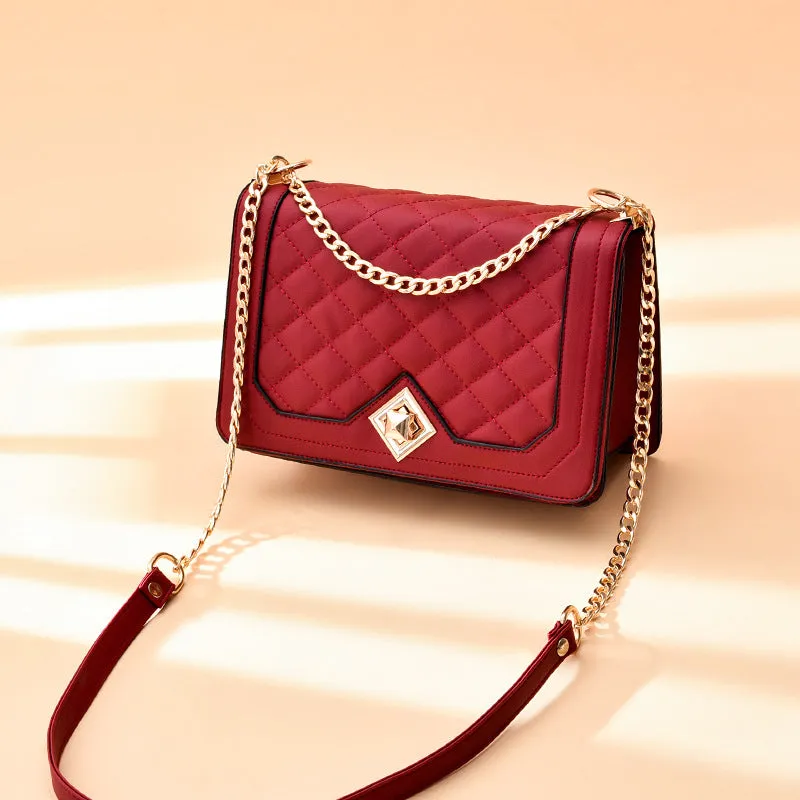 Trendy fashion diamond embossed crossbody handheld small square bag fresh and sweet ladies bag