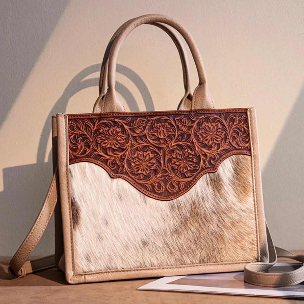 Trinity Ranch Embossed Floral Concealed Carry Tote Tan