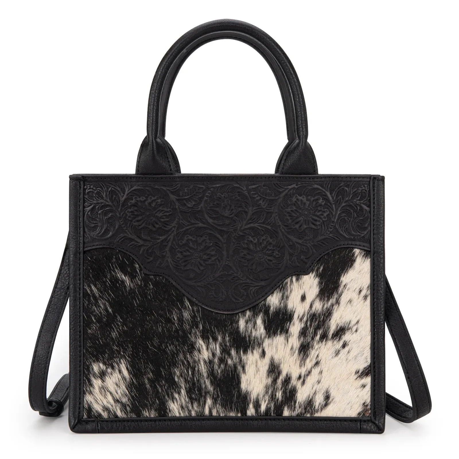 Trinity Ranch Hair On Cowhide Floral Tooled Concealed Carry Tote/Crossbody