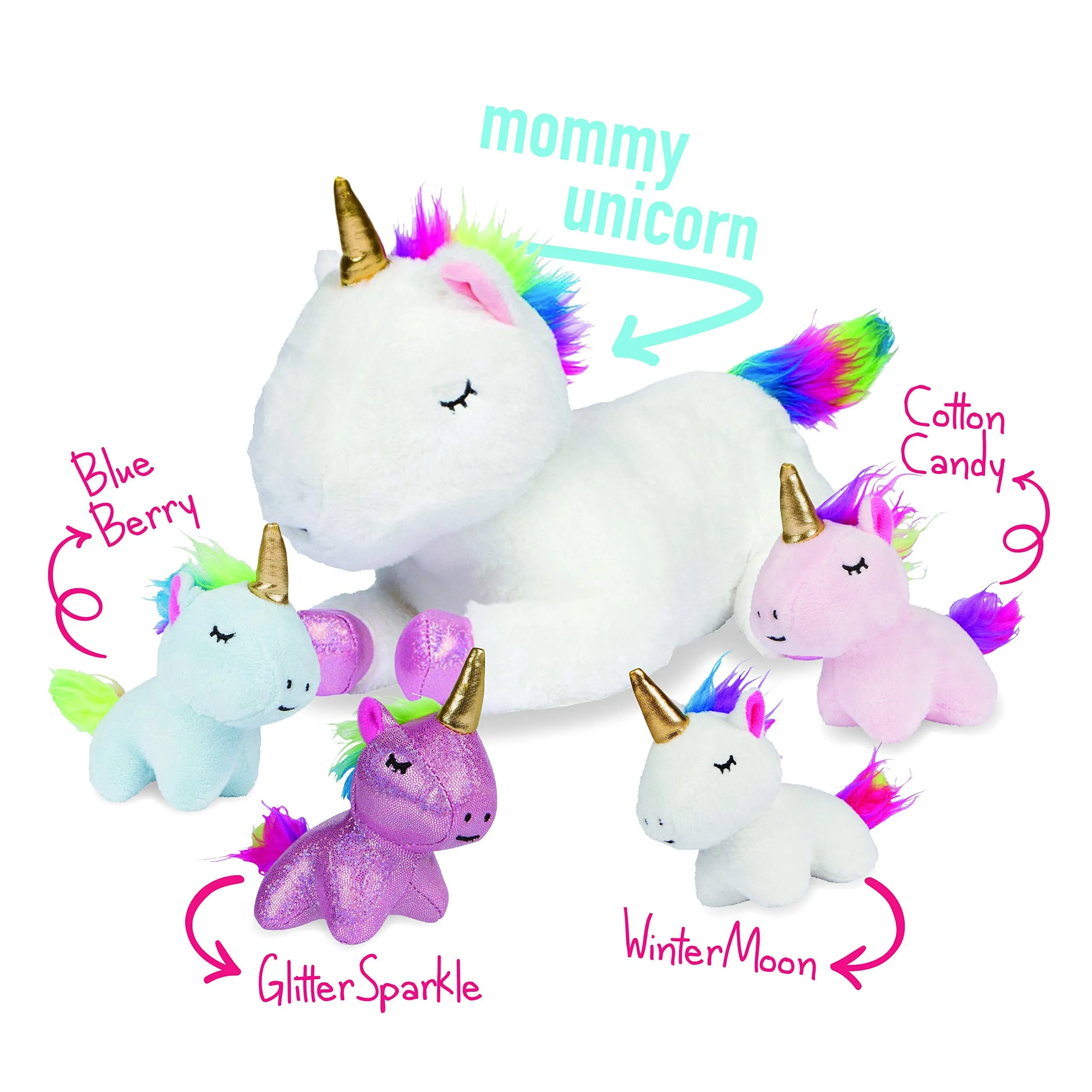 Unicorn Stuffed Animals for Girls Ages 3 4 5 6 7 8 Years; Stuffed Mommy Unicorn with 4