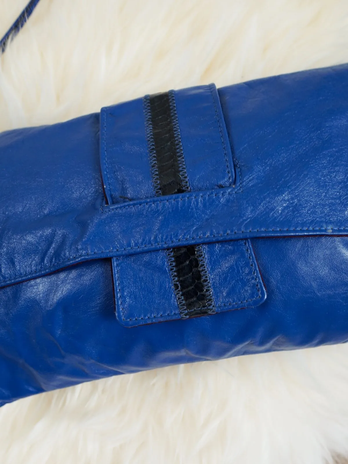 Vintage Cobalt Snakeskin Leather Bag